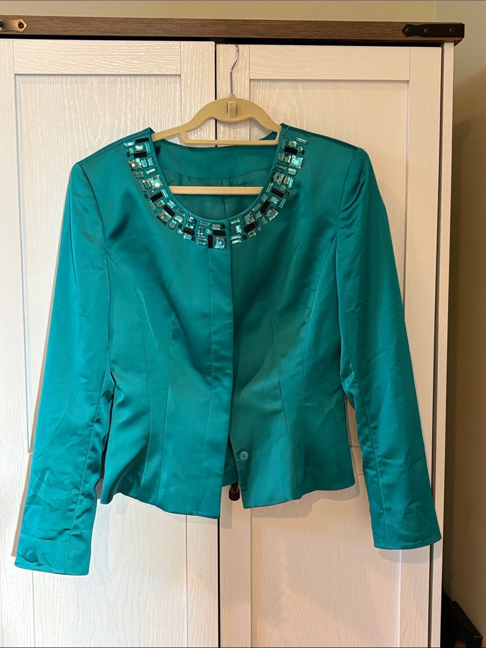 Vintage Kasper Teal Embellished Neck Women's Jacket Size L